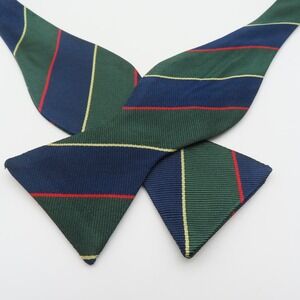 Brooks Brothers Bow Tie Silk Green Yellow Red Repp 2.25" Wide Self Tie NEW